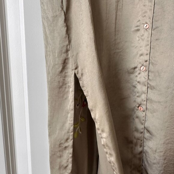 Zara Woman Olive Green Sleeveless Maxi Button-Down Shirt blouse tunic Floral - Picture 15 of 16